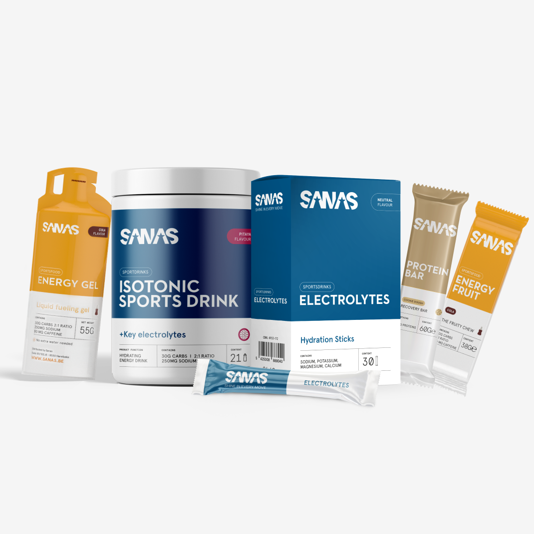 Summerbundel met elektrolyten, isotone sportdrank, energy gels, energy fruits en protein bar