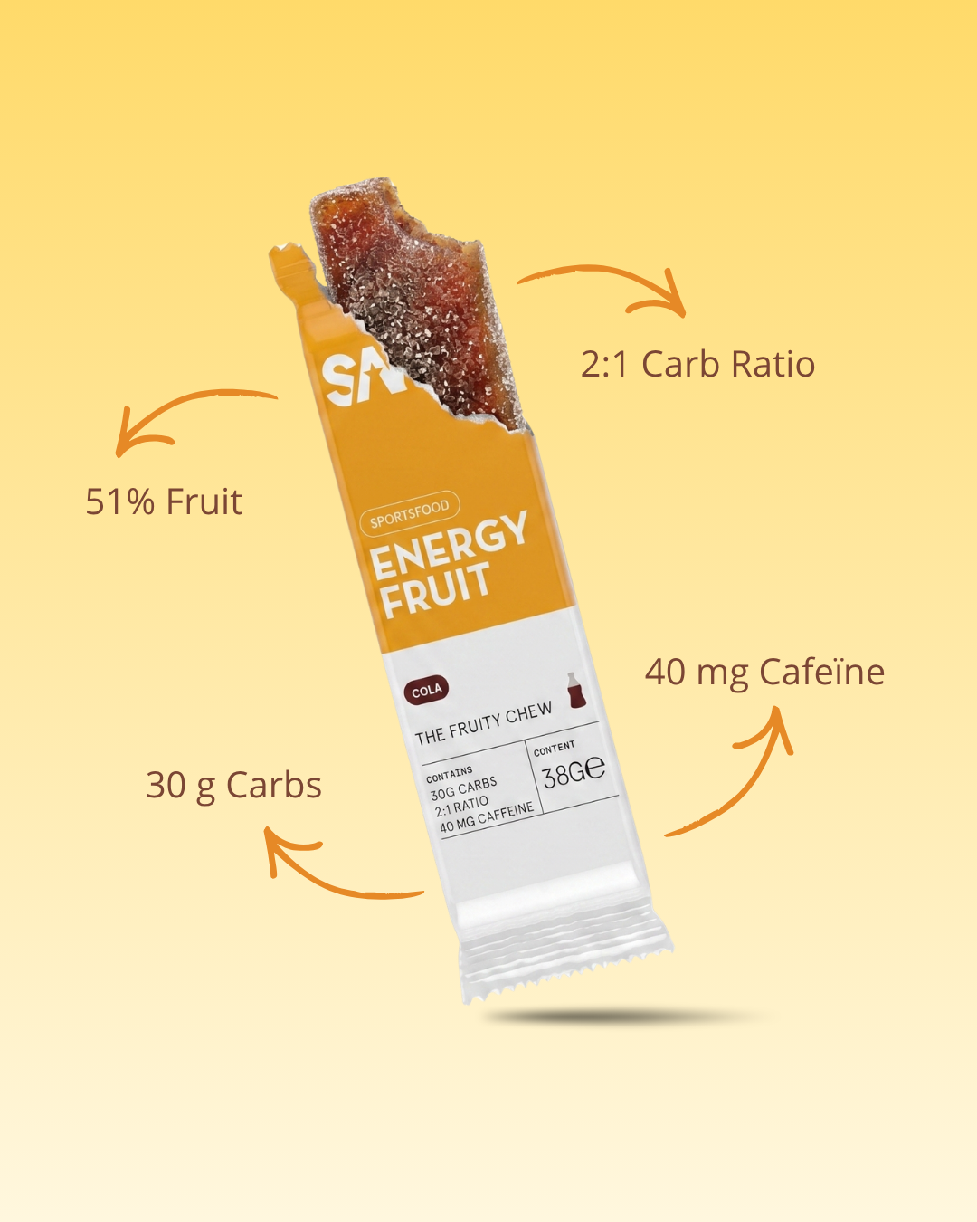 Energy fruit orange & cola/cafeïne (NIEUW)