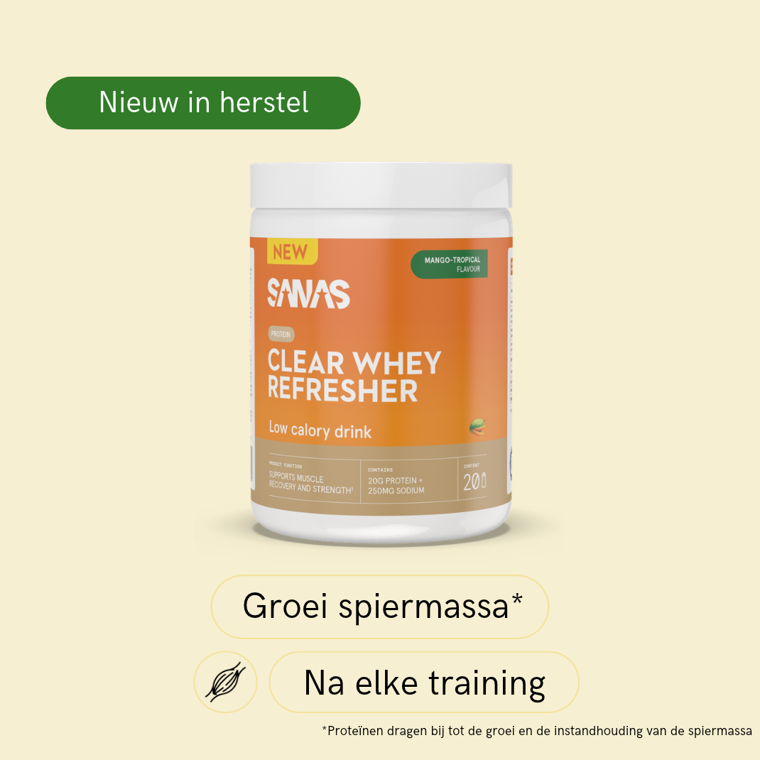 Clear whey refresher forest fruit - frisse proteïnedrank met g proteïnen en 250mg natrium als licht alternatief voor melkachtige proteïneshakes. 