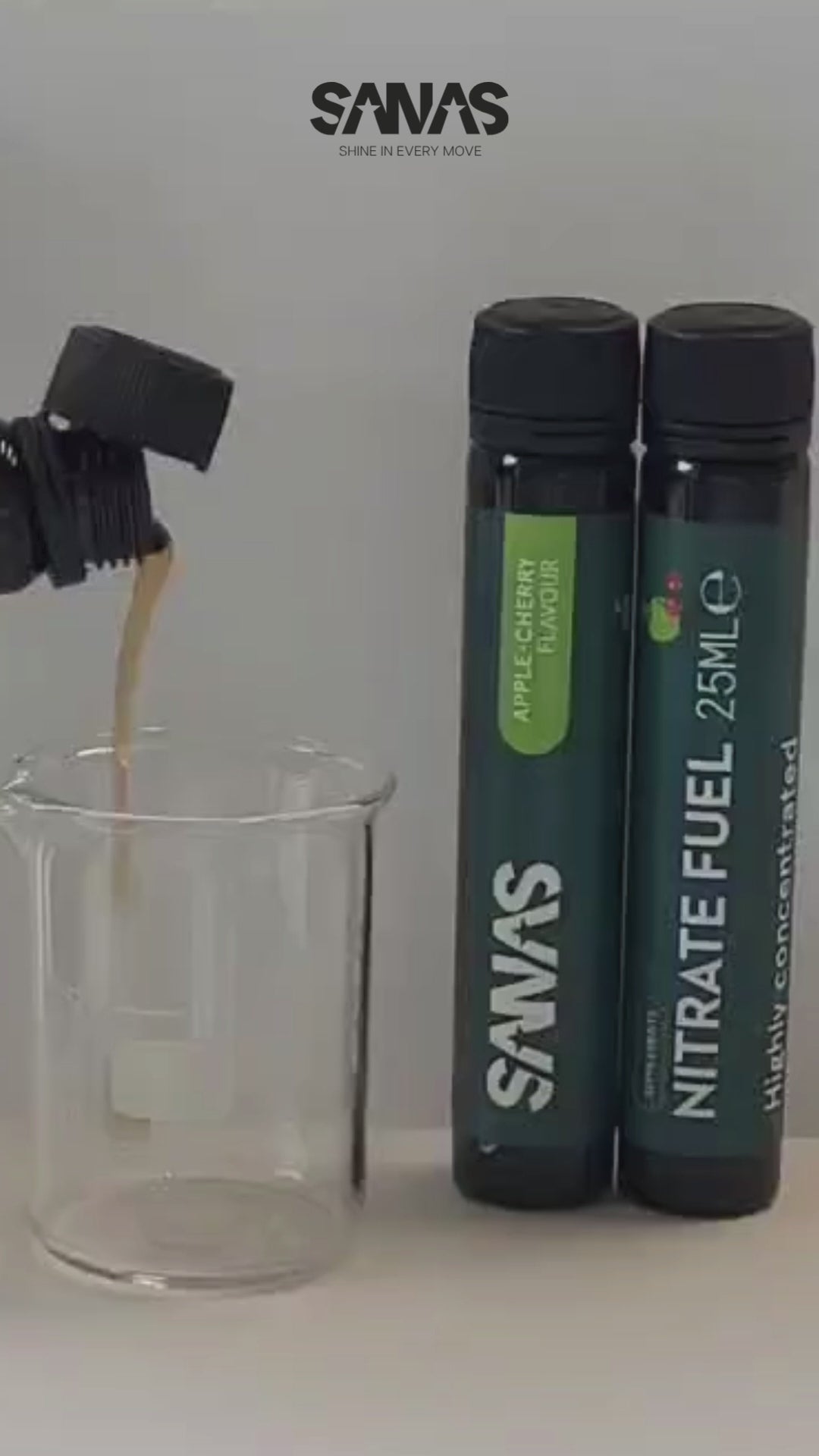 Sanas Nitrate Fuel liquid shot met 600 mg nitraat uit rode biet en 80 mg vitamine C wordt uitgeschonken